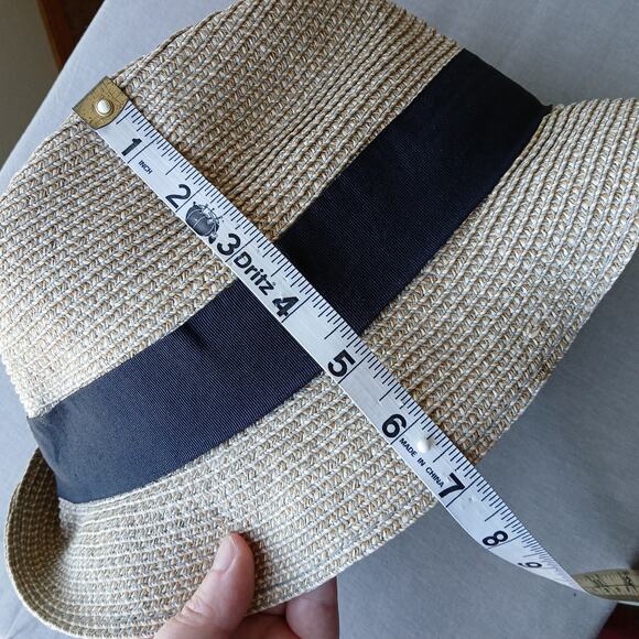 Straw Fedora Hat 22" Panama Pork Pie grosgrain band braided woven - Picture 11 of 11